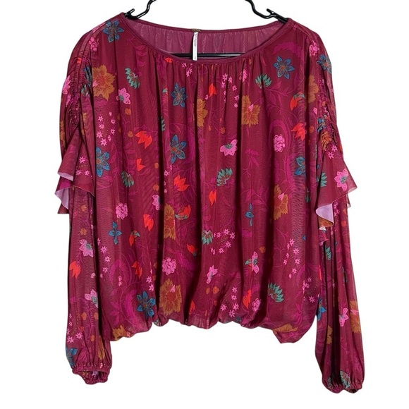 Free People Wildflower Honey Boho Prairie Blouse Stretch Festival Shirt Top Sz S - Picture 8 of 11